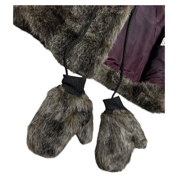 VINTAGE 90s Faux Fur Designer Winter Parka Coat With Matching Mittens Medium - Picture 3 of 6